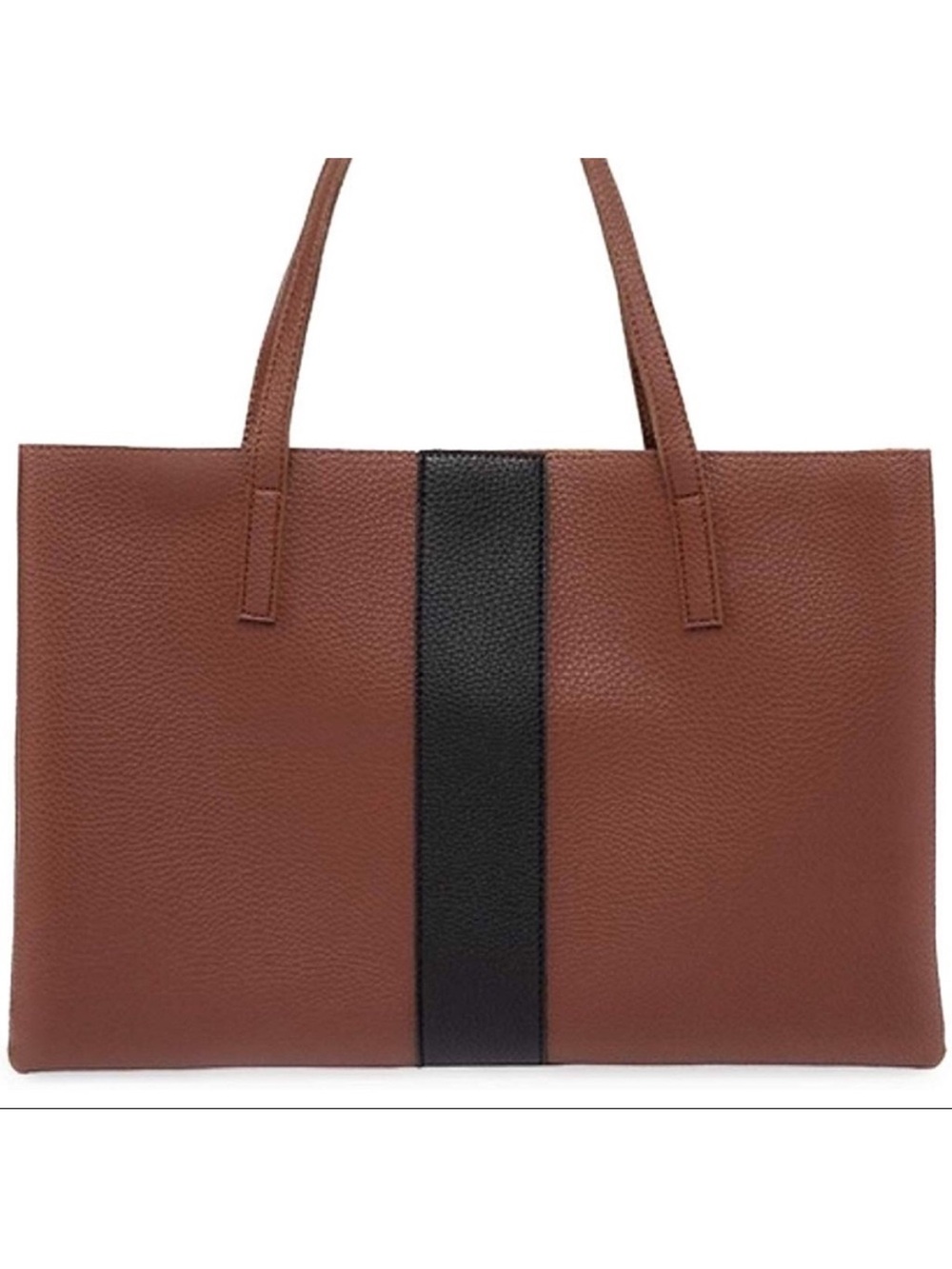 Vince Camuto Vegan Leather Tote Bag with Black Center Stripe - Brown-NWOT